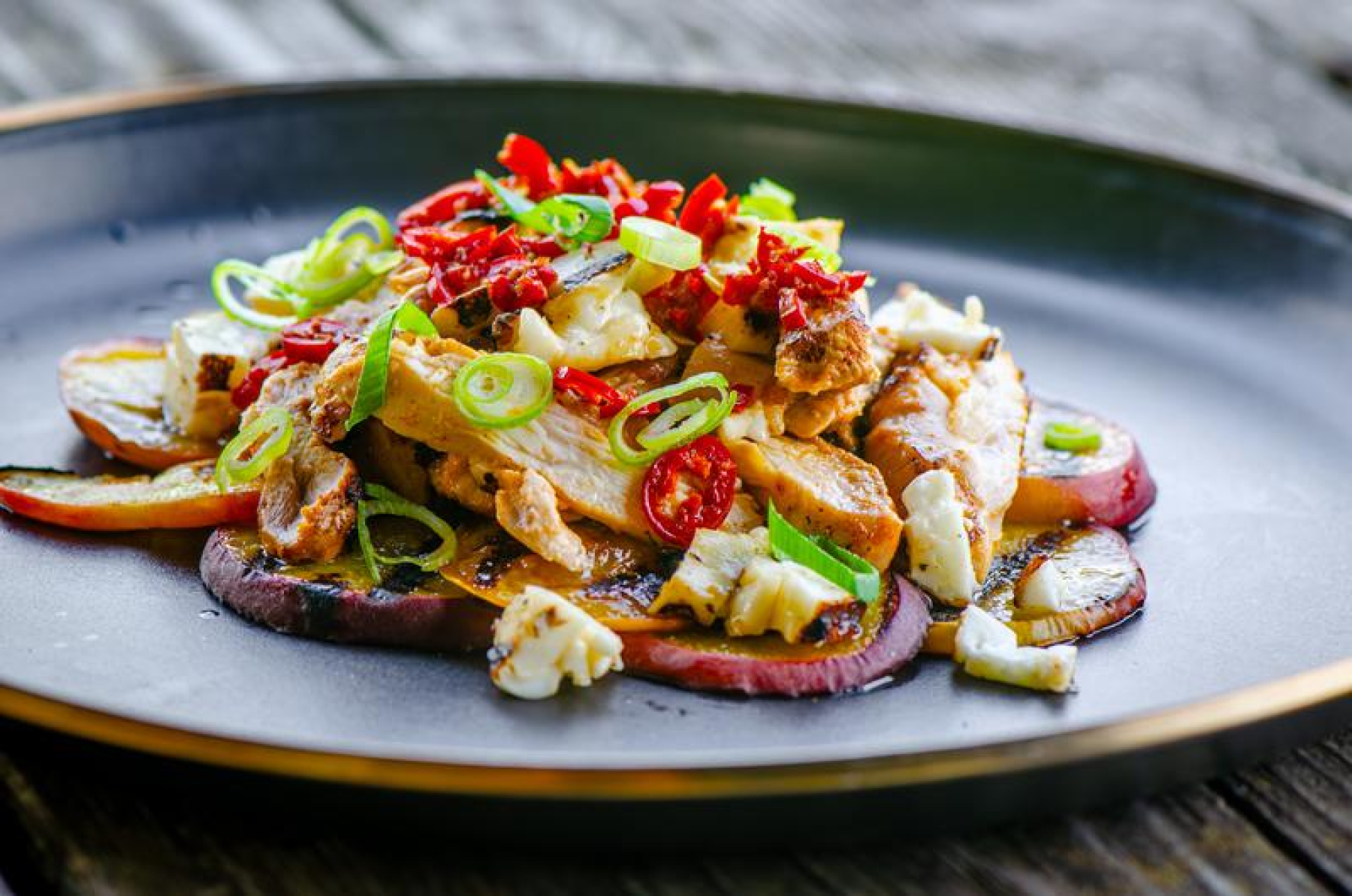 Grilled Chicken Thighs with Peach & Halloumi Grilled Chicken Thighs with Peach & Halloumi